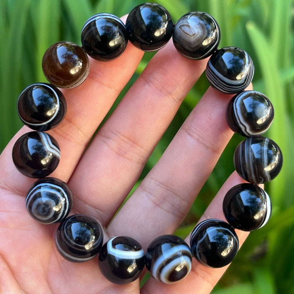 14mm stretchable unique evil eye banded black onyx bracelet 0185